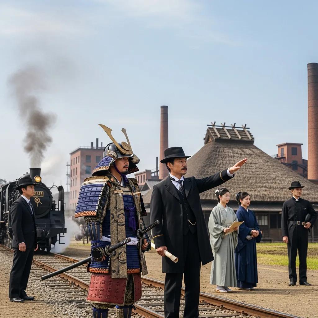 Historical reenactment of the Meiji Restoration showcasing traditional and modern attire